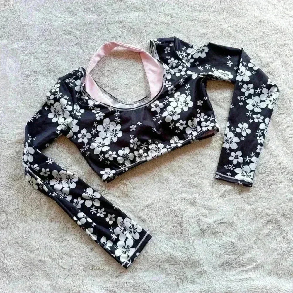 Frankies Bikinis Speedy Long Sleeve Floral Crop Top size M retails $110 027-B - Picture 4 of 6